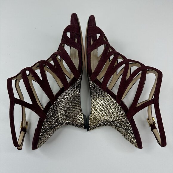 Prada Women's Burgundy Open Toe Strappy Wedge Metallic Sandal EU‎ 37.5 / US 7 - Picture 7 of 17